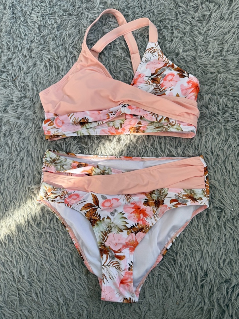 Peach Floral Two-Piece Bikini Set - Size M